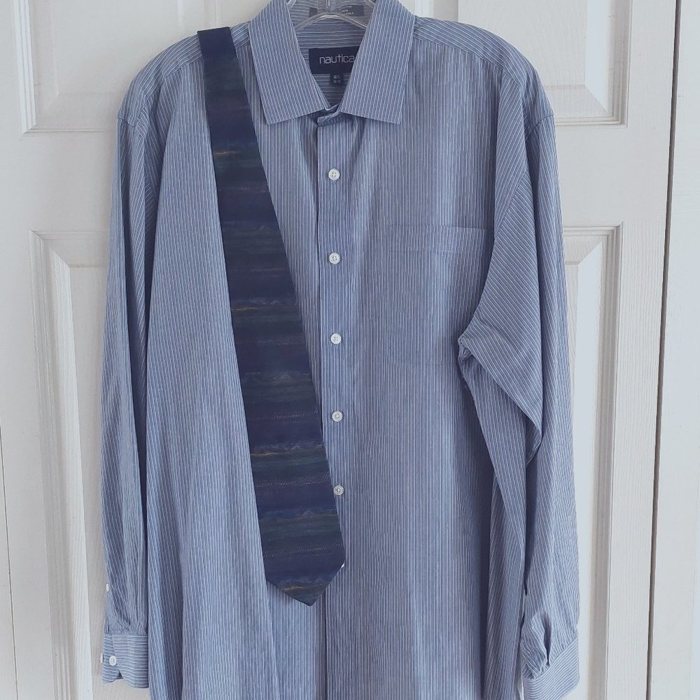 Nautica 100% Cotton Dress Shirt + Tie size 16.5 - 34/35